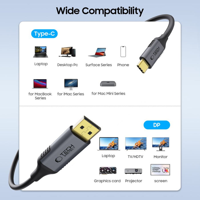 Tech-Protect UltraBoost USB-C to DisplayPort 1.4 8K 60Hz Cable 180cm - Black