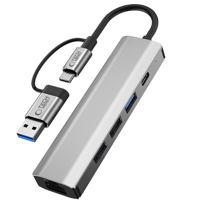 Tech-Protect HB03 HUB Adapter 5in1 USB-C + USB2.0 + USB3.0 + RJ45 - gray