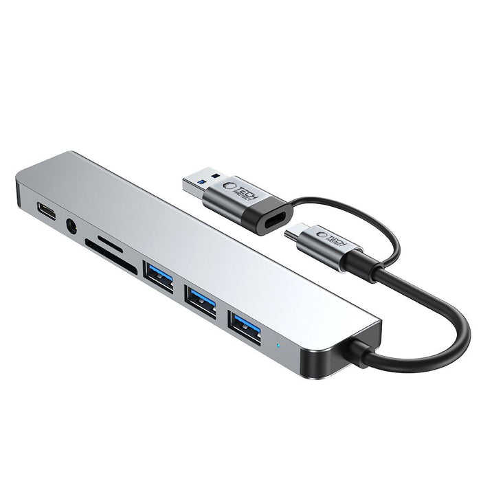 Tech-Protect HB06 HUB Adapter 8in1 TYPE-C + USB2.0 + USB3.0 + SD/TF + AV3.5 - gray