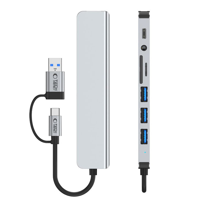 Tech-Protect HB06 HUB Adapter 8in1 TYPE-C + USB2.0 + USB3.0 + SD/TF + AV3.5 - gray