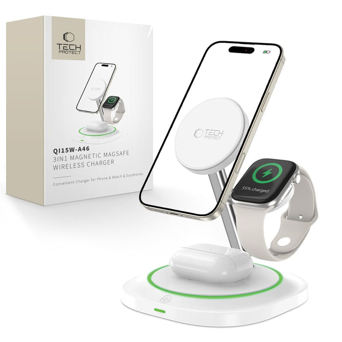 Tech-Protect QI15W-A46 3in1 Magnetic MagSafe Inductive Charger - White