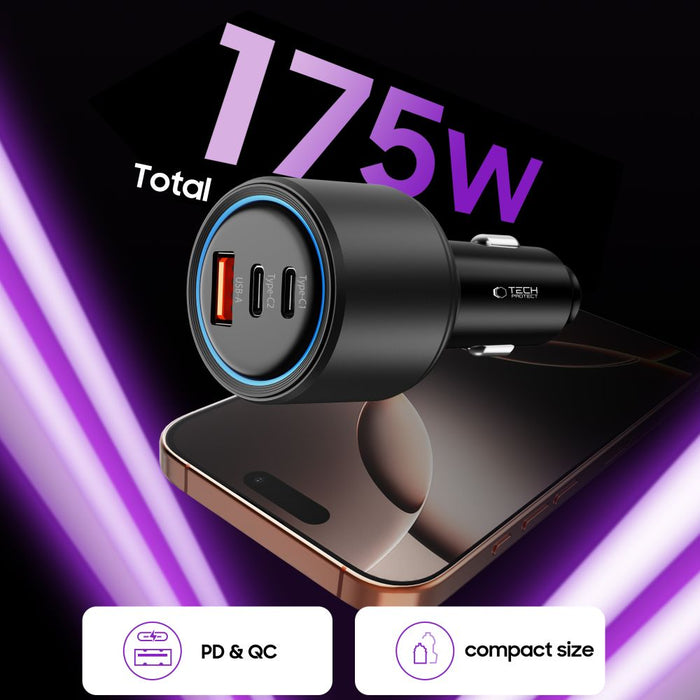 CC04 3-port PD175W car charger - black