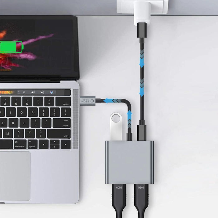Tech-Protect HB08 4in1 USB-C + USB2.0 + 2 x HDMI 4K 60HZ adapter - gray