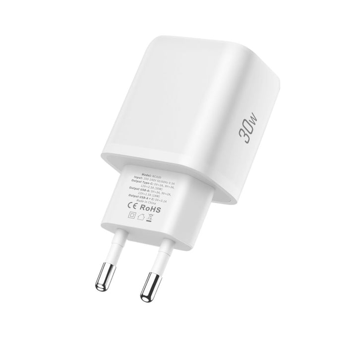 Tech-Protect NCA30 PD 30W QC3.0 USB-A / USB-C Wall Charger + USB-C / Lightning Cable 100cm - White