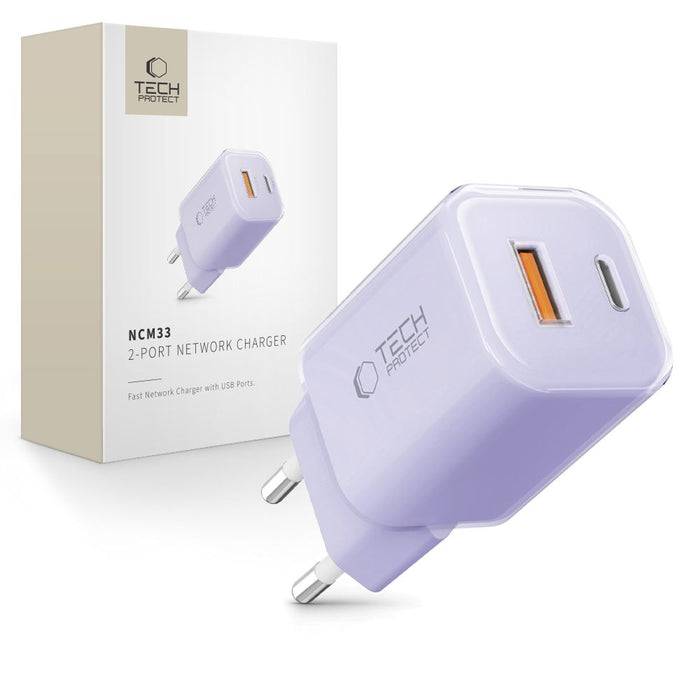 Tech-Protect NCM33 PD 33W QC3.0 USB-C / USB-C Wall Charger - Purple