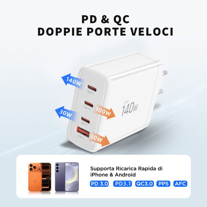 Tech-Protect NC140W-GAN 4-Port 140W Wall Charger - White