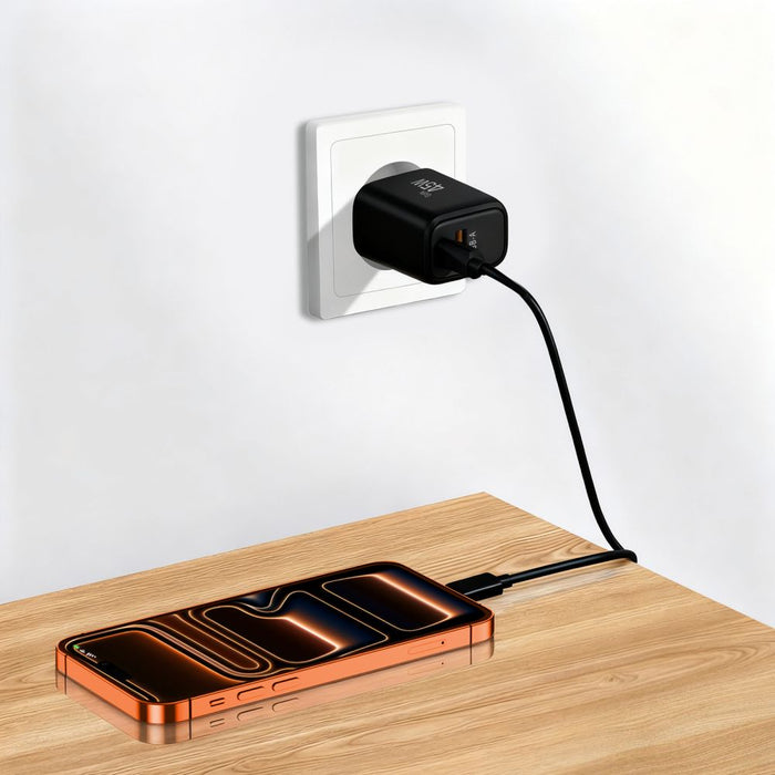 Tech-Protect NCA45W-GAN 2-Port 45W Wall Charger with USB-C Cable - Black