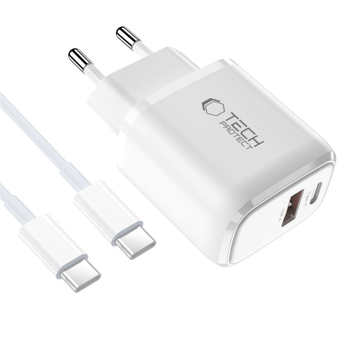 Tech-Protect NCA45W-GAN 2-Port 45W Wall Charger with USB-C Cable - White
