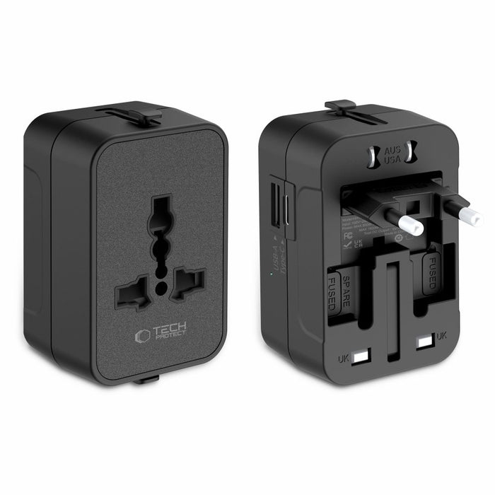 Tech-Protect TA300 Travel Adapter EU / UK / AU - Black