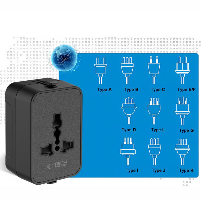 Tech-Protect TA300 Travel Adapter EU / UK / AU - Black