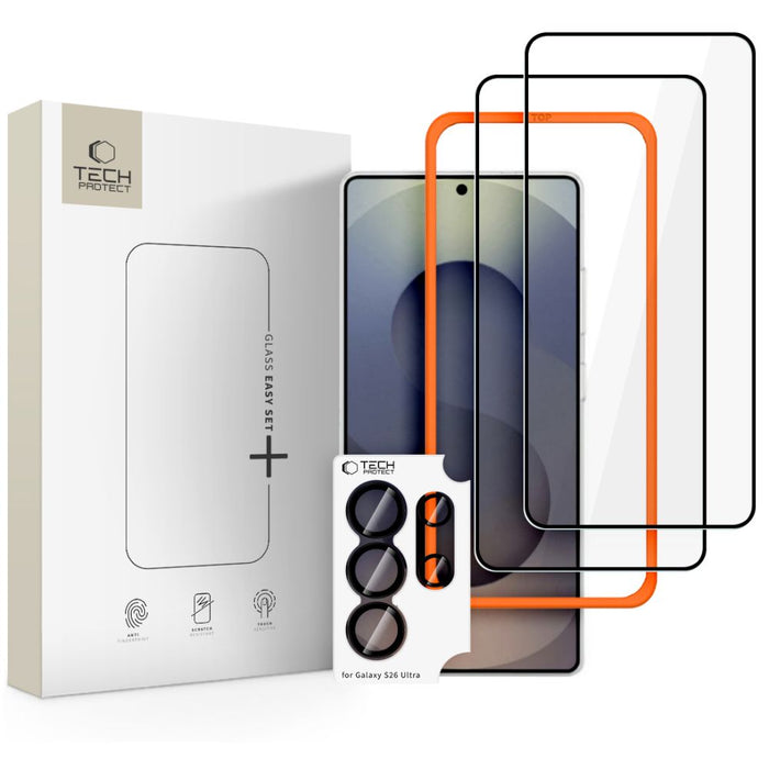 Tech-Protect Easy Set+ 3-Pack Tempered Glass for Samsung Galaxy S26 Ultra - Black