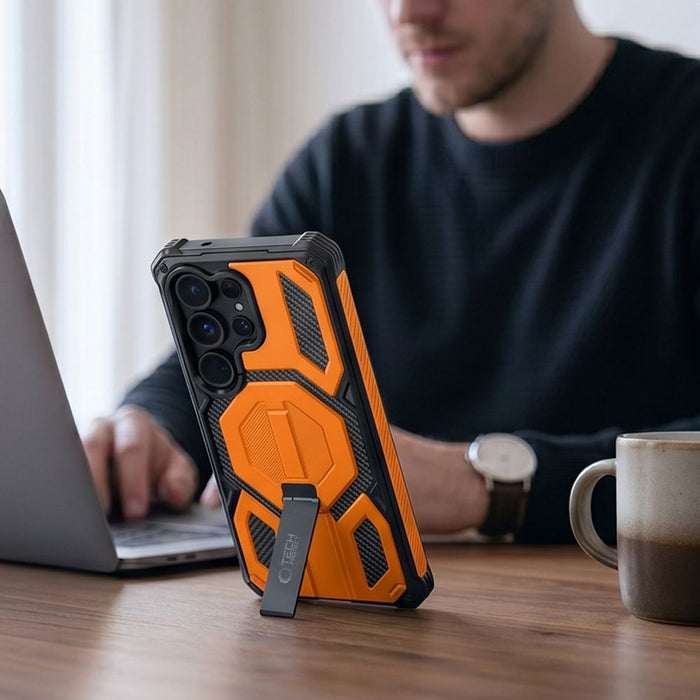Tech-Protect MagBlast MagSafe Case + Tempered Glass 2-Pack for Samsung Galaxy S26 Ultra - Black and Orange
