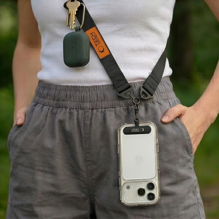 Tech-Protect C9S Rope Crossbody Phone Lanyard - Black and Orange