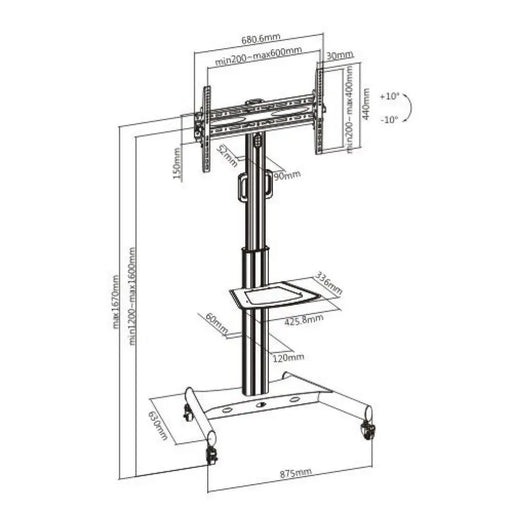 Techly Trolley Floor Support with Shelf LCD TV/LED 32-65’’ - Enclosures and stands for LED/LCD