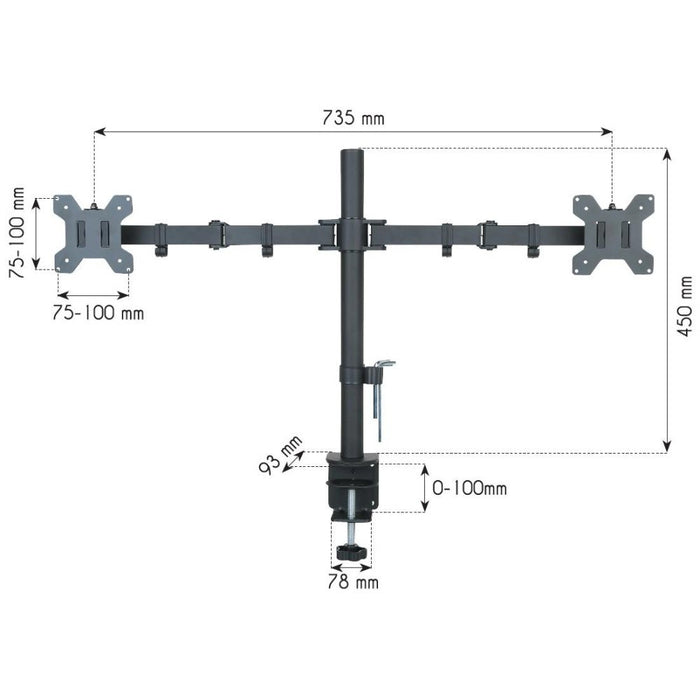 Techly ICA-LCD 382-D monitor mount / stand 68.6 cm (27") Black Desk