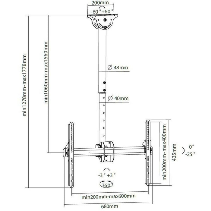 TV Ceiling Support Techly ICA-CPLB 946L 70" 37"