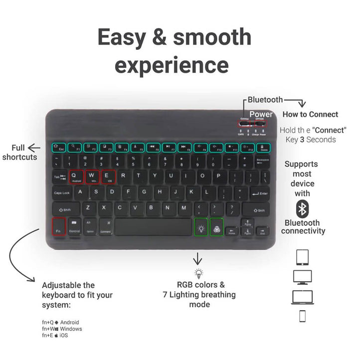 Techsuit Wireless Backlit Keyboard, Black