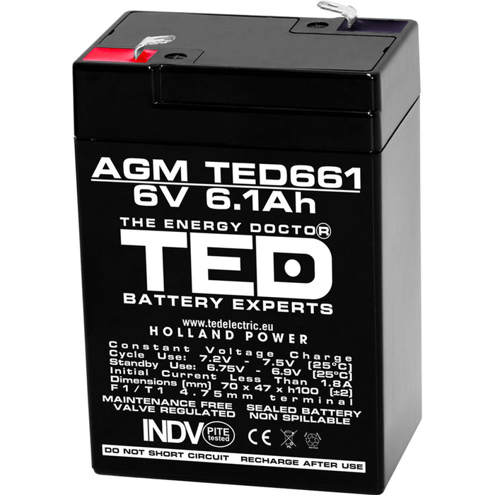 BATTERY 6V / 6.1AH AGM TED ELECTRIC