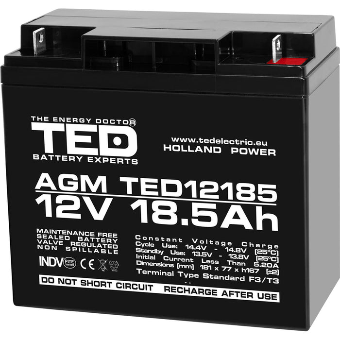 BATTERY 12V / 18.5AH AGM TED ELECTRIC