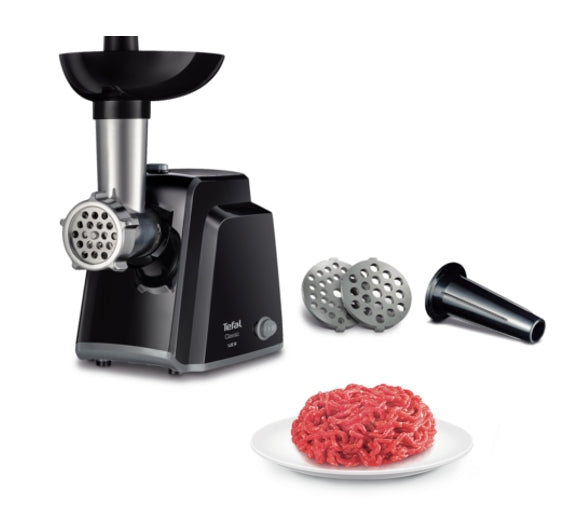 Tefal NE105838, Meat grinder, 1400W, Capacity 1.7 kg/min, Reverse function, Chopping knife, 2 sausage accessories, Black