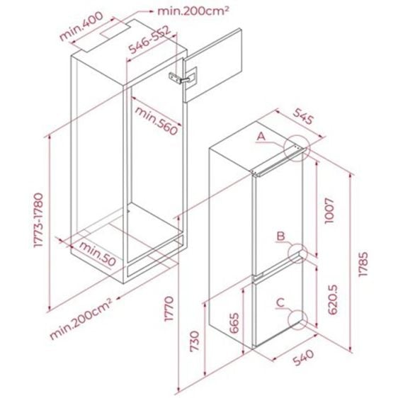Built-in refrigerator TEKA RBF 73355 FI, 248 l, Total No Frost