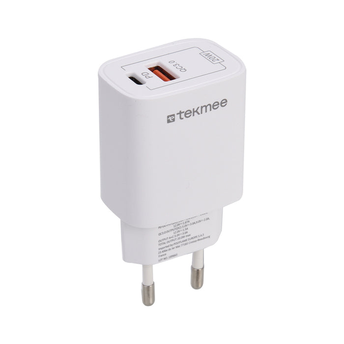 CHARGER USB A+C 20W/3.0A TEKMEE