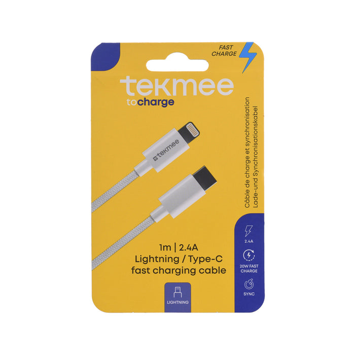 CABLE USB-C TO LIGHTNING 1M 2.4A WHITE TEKMEE