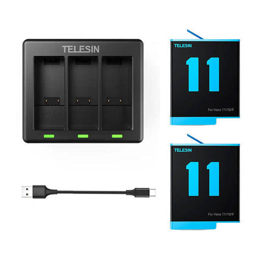 Telesin 3-slot charger + 2 batteries for GoPro Hero 12 / Hero 11 / Hero 10 / Hero 9 - For sports