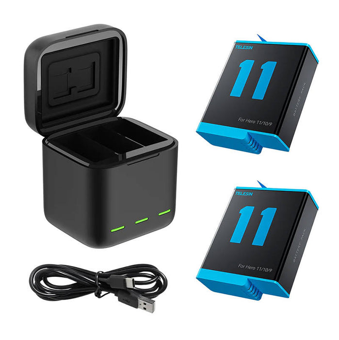 Telesin 3-slot charger box for GoPro Hero 9 / Hero 10 / Hero 11 / Hero 12 + 2 batteries (GP-BNC-901) - For sports