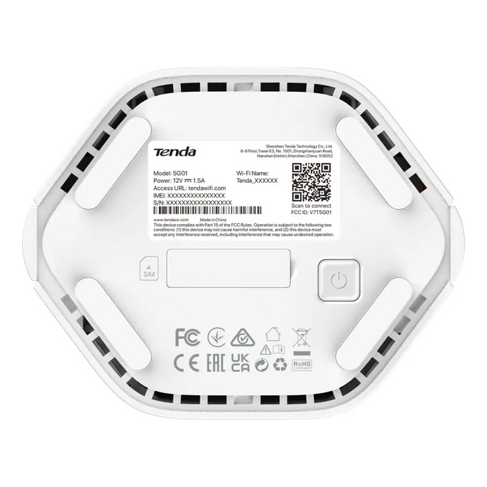 Tenda 5G01 wireless router Gigabit Ethernet Dual-band (2.4 GHz / 5 GHz) 5G White - 3G/4G