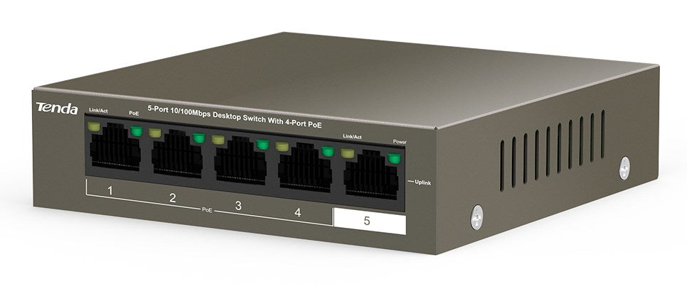 Tenda TEF1105-4-63W network switch Unmanaged Fast Ethernet (10/100) Power over Ethernet (PoE) Desktop/Wall-Mounting Grey