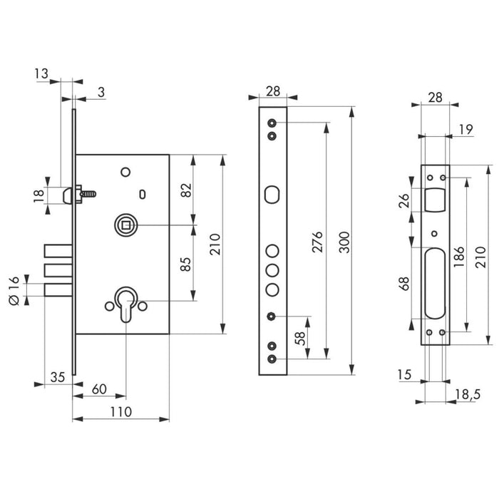 ENTRY LOCK. DOOR 60/85MM THIRD DIN