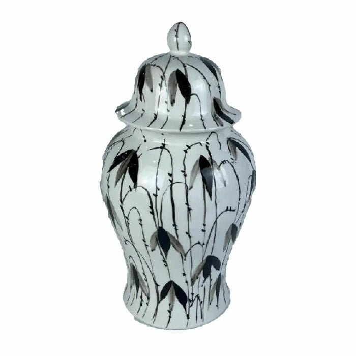 Tibor DKD Home Decor Porcelain Black White Oriental Leaf of a plant (22 x 22 x 42 cm) - Декорация и Осветление<<<Дом