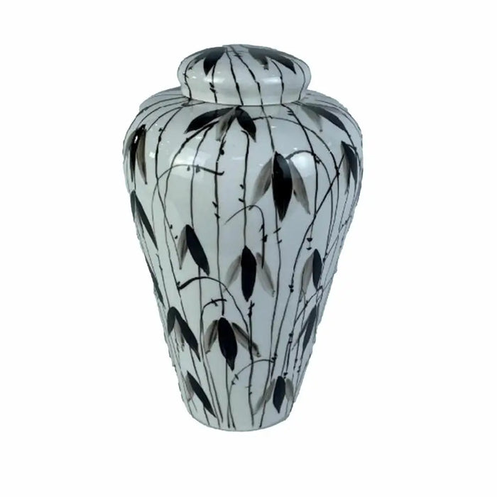 Tibor DKD Home Decor Porcelain Black White Oriental Leaf of a plant (23 x 23 x 33 cm) - Декорация и Осветление<<<Дом