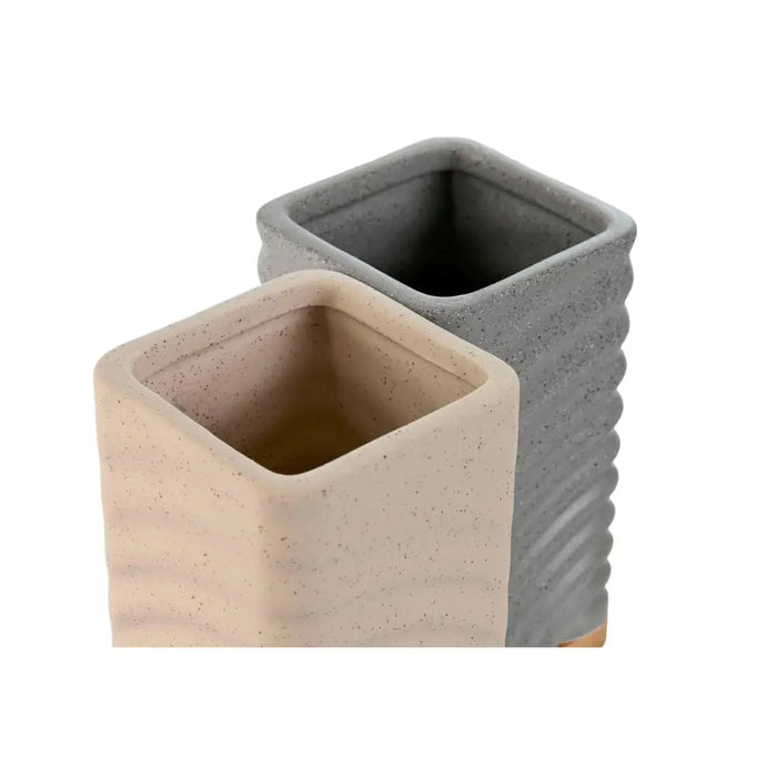 Toothbrush Holder Home ESPRIT Grey Cream Bamboo Dolomite 7 x 7 x 12 cm (2 Units) - Баня<<<Дом