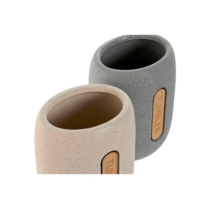 Toothbrush Holder Home ESPRIT Grey Cream Dolomite 8,5 x 7 x 11 cm (2 Units) - Баня<<<Дом Градина<<<BigBuy&&&Аксесоари и