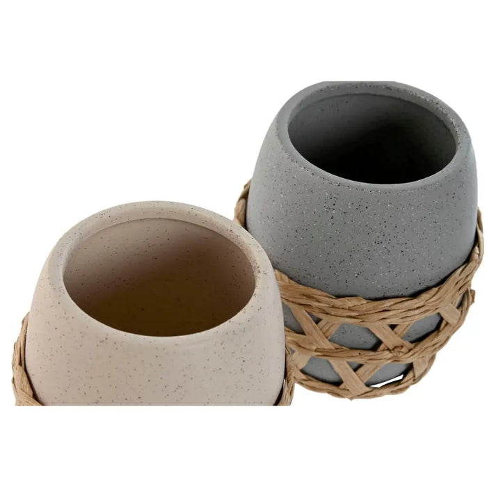 Toothbrush Holder Home ESPRIT Grey Cream Dolomite 9 x 9 x 10,5 cm (2 Units) - Баня<<<Дом Градина<<<BigBuy&&&Аксесоари и