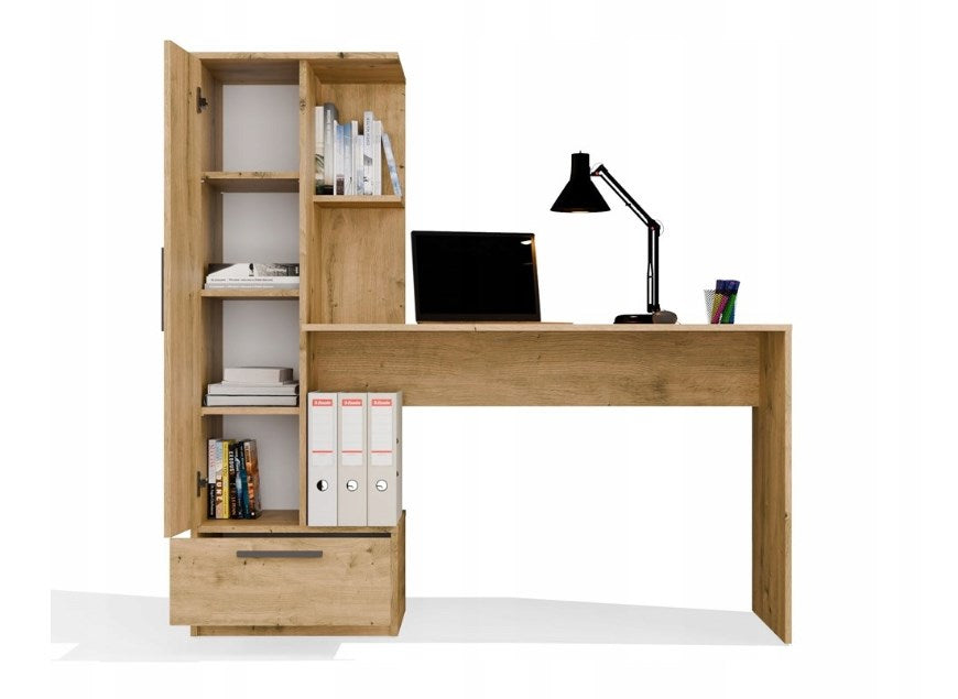 COSMO Oak Artisan Desk + Bookcase Set