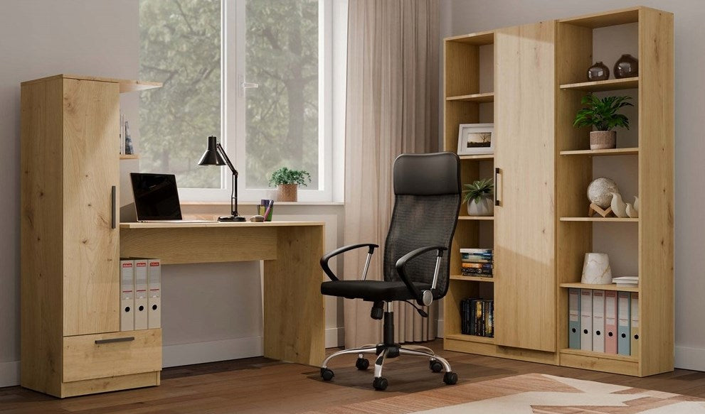 COSMO Oak Artisan Desk + Bookcase Set