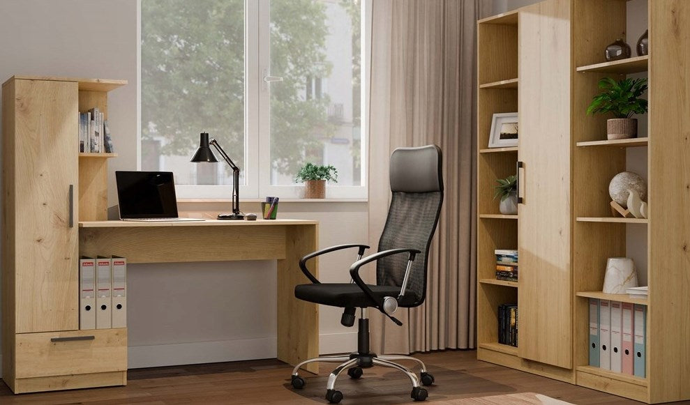 COSMO Oak Artisan Desk + Bookcase Set