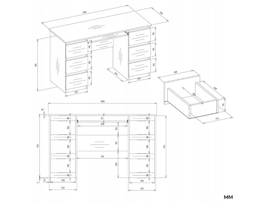 KUBA Desk Set + Extension Piece, White