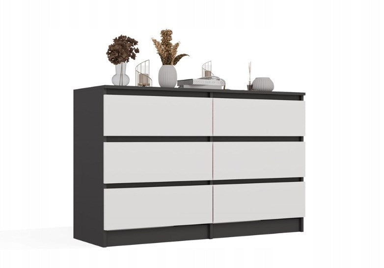 M6 MALWA CHEST OF DRAWERS 120 CM 6 DRAWERS ANTHRACITE/WHITE