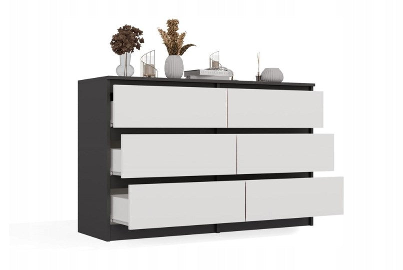 M6 MALWA CHEST OF DRAWERS 120 CM 6 DRAWERS ANTHRACITE/WHITE