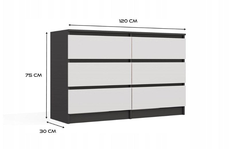 M6 MALWA CHEST OF DRAWERS 120 CM 6 DRAWERS ANTHRACITE/WHITE