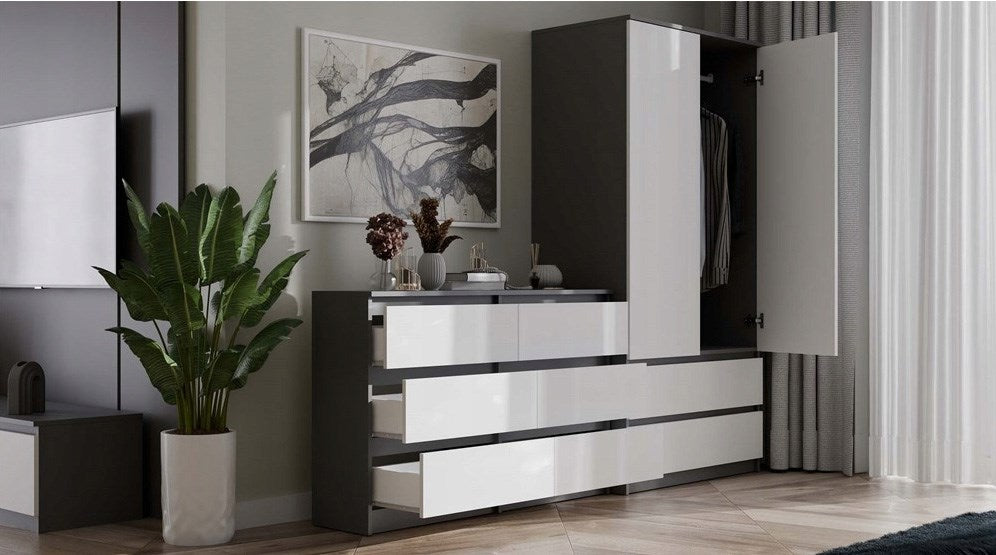M6 MALWA CHEST OF DRAWERS 120 CM 6 DRAWERS ANTHRACITE/WHITE