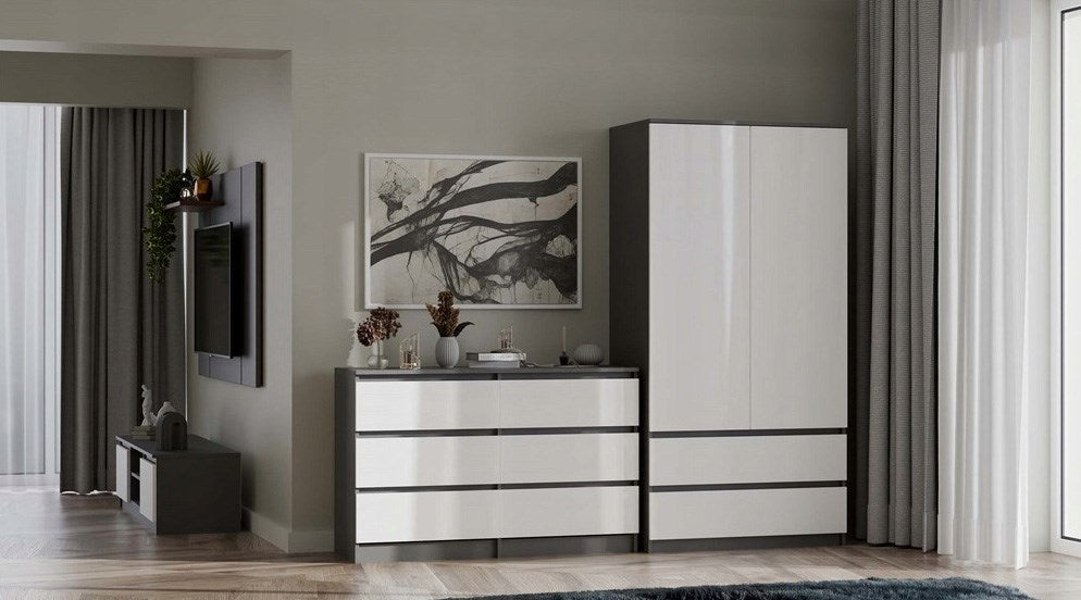 M6 MALWA CHEST OF DRAWERS 120 CM 6 DRAWERS ANTHRACITE/WHITE