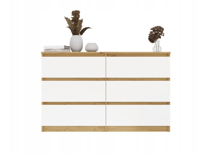 M6 MALWA CHEST OF DRAWERS 120 CM 6 DRAWERS OAK ARTISAN/WHITE