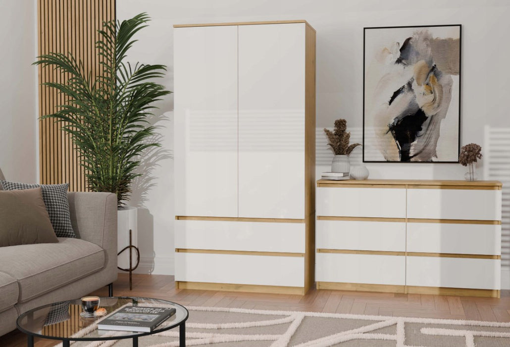 M6 MALWA CHEST OF DRAWERS 120 CM 6 DRAWERS OAK ARTISAN/WHITE