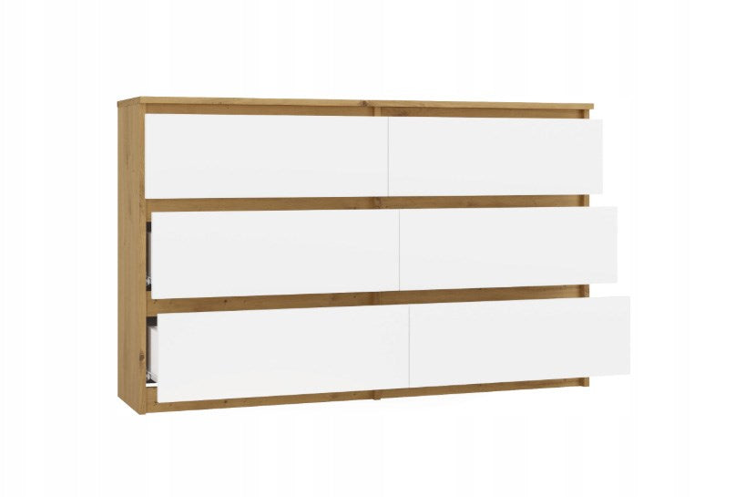 M6 MALWA CHEST OF DRAWERS 120 CM 6 DRAWERS OAK ARTISAN/WHITE