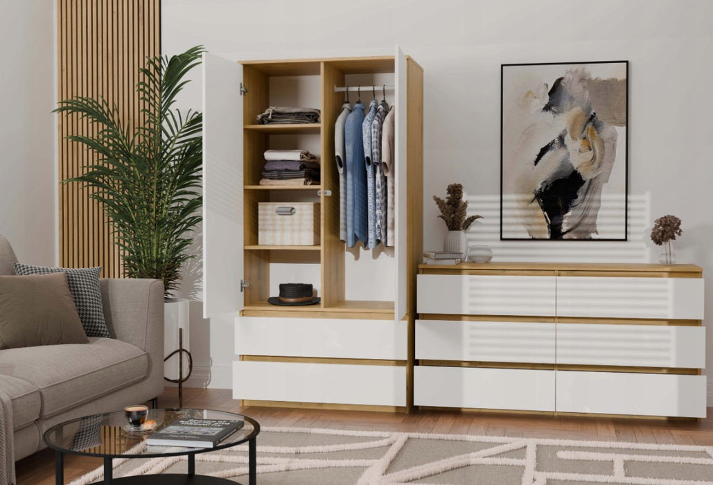 M6 MALWA CHEST OF DRAWERS 120 CM 6 DRAWERS OAK ARTISAN/WHITE
